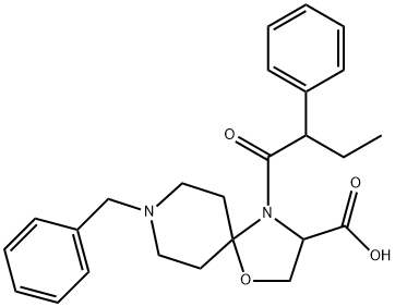 8-benzyl-4-(2-phenylbutanoyl)-1-oxa-4,8-diazaspiro[4.5]decane-3-carboxylic acid Structure