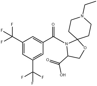4-[3,5-bis(trifluoromethyl)benzoyl]-8-ethyl-1-oxa-4,8-diazaspiro[4.5]decane-3-carboxylic acid 구조식 이미지