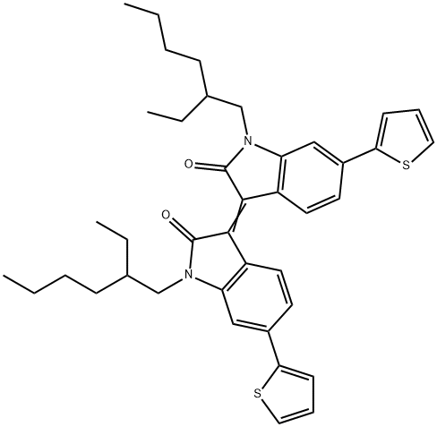 (E)-1,1'-bis(2-ethylhexyl)-6,6'-di(thiophen-2-yl)-[3,3'-biindolinylidene]-2,2'-dione Structure