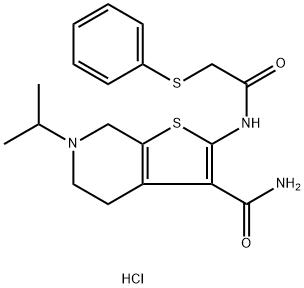 2-[(2-phenylsulfanylacetyl)amino]-6-propan-2-yl-5,7-dihydro-4H-thieno[2,3-c]pyridine-3-carboxamide:hydrochloride Structure