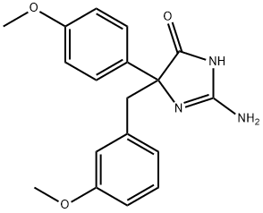2-amino-5-(4-methoxyphenyl)-5-[(3-methoxyphenyl)methyl]-4,5-dihydro-1H-imidazol-4-one 구조식 이미지