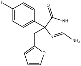 2-amino-5-(4-fluorophenyl)-5-[(furan-2-yl)methyl]-4,5-dihydro-1H-imidazol-4-one 구조식 이미지