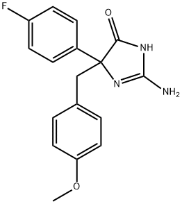 2-amino-5-(4-fluorophenyl)-5-[(4-methoxyphenyl)methyl]-4,5-dihydro-1H-imidazol-4-one 구조식 이미지