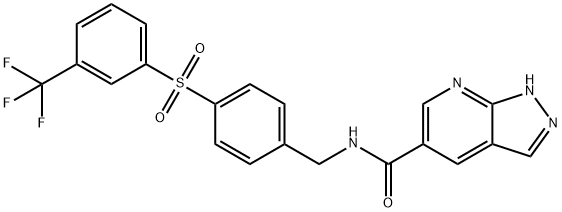 N-(4-((3-(trifluoromethyl)phenyl)sulfonyl)benzyl)-1H-pyrazolo[3,4-b]pyridine-5-carboxamide Structure