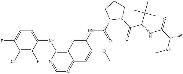 (2S)-N-[4-(3-chloro-2,4-difluoroanilino)-7-methoxyquinazolin-6-yl]-1-[(2S)-3,3-dimethyl-2-[[(2S)-2-(methylamino)propanoyl]amino]butanoyl]pyrrolidine-2-carboxamide Structure