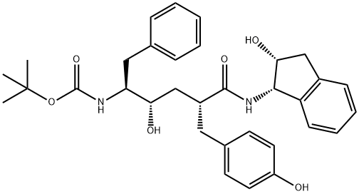 tert-butyl ((2S,3S,5R)-3-hydroxy-6-(((1S,2R)-2-hydroxy-2,3-dihydro-1H-inden-1-yl)amino)-5-(4-hydroxybenzyl)-6-oxo-1-phenylhexan-2-yl)carbamate 구조식 이미지