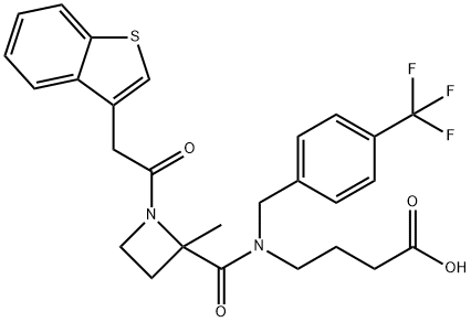 4-(1-(2-(benzo[b]thiophen-3-yl)acetyl)-2-methyl-N-(4-(trifluoromethyl)benzyl)azetidine-2-carboxamido)butanoic acid Structure