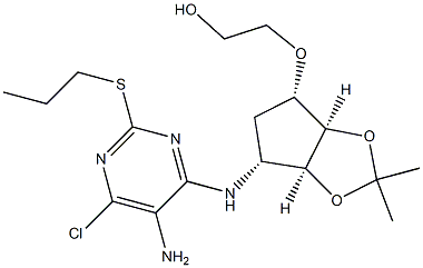 2-[[(3aR,4S,6R,6aS)-6-[(5-amino-6-chloro-2-propylsulfanylpyrimidin-4-yl)amino]-2,2-dimethyl-4,5,6,6a-tetrahydro-3aH-cyclopenta[d][1,3]dioxol-4-yl]oxy]ethanol 구조식 이미지