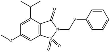 4-isopropyl-6-methoxy-2-((phenylthio)methyl)benzo[d]isothiazol-3(2H)-one 1,1-dioxide 구조식 이미지