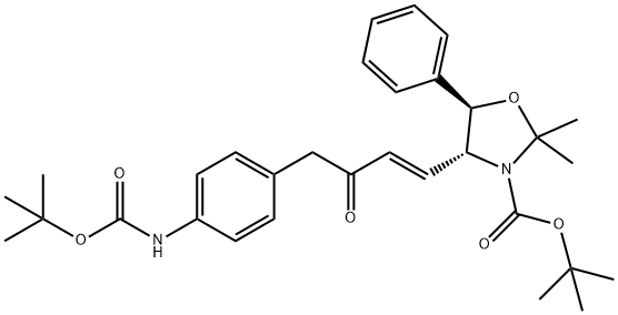 tert-butyl(4R,5R)-4-((E)-4-(4-((tert-butoxycarbonyl)amino)phenyl)-3-oxobut-1-en-1-yl)-2,2-dimethyl-5-phenyloxazolidine-3-carboxylate Structure