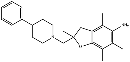 5-Benzofuranamine, 2,3-dihydro-2,4,6,7-tetramethyl-2-[(4-phenyl-1-piperidinyl)methyl]- 구조식 이미지