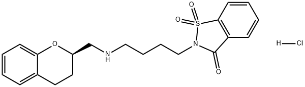 1,2-Benzisothiazol-3(2H)-one, 2-[4-[[[(2R)-3,4-dihydro-2H-1-benzopyran-2-yl]methyl]amino]butyl]-, 1,1-dioxide, hydrochloride (1:1) 구조식 이미지