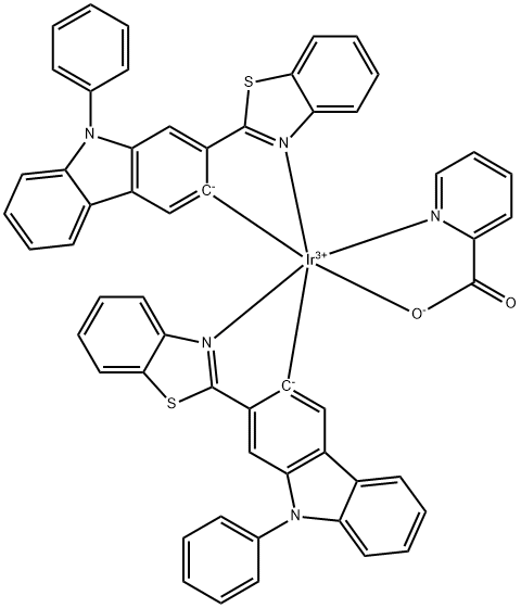 Bis[2-(9-phenylcarbazol-2-yl)-benzothiazole] iridium(III) picolinate Structure