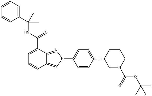 1-Piperidinecarboxylic acid, 3-[4-[7-[[(1-methyl-1-phenylethyl)amino]carbonyl]-2H-indazol-2-yl]phenyl]-, 1,1-dimethylethyl ester, (3S)- Structure