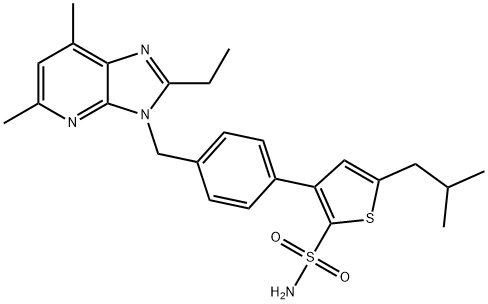 3-[4-({2-ethyl-5,7-dimethyl-3H-imidazo[4,5-b]pyridin-3-yl}methyl)phenyl]-5-(2-methylpropyl)thiophene-2-sulfonamide 구조식 이미지