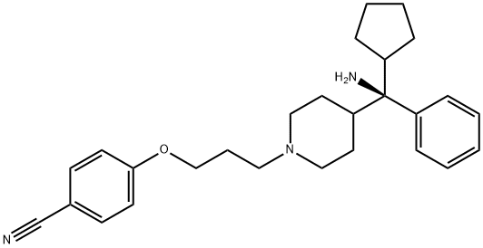 4-[3-[4-[(R)-amino-cyclopentyl-phenylmethyl]piperidin-1-yl]propoxy]benzonitrile Structure