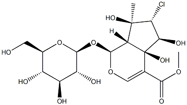 Cyclopenta[c]pyran-4-carboxylicacid, 6-chloro-1-(b-D-glucopyranosyloxy)-1,4a,5,6,7,7a-hexahydro-4a,5,7-trihydroxy-7-methyl-,methyl ester, (1S,4aR,5S,6R,7R,7aS)- Structure