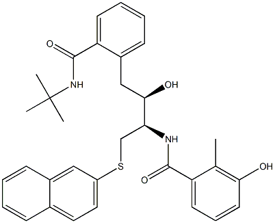 Benzamide,N-[(1R,2R)-3-[2-[[(1,1-dimethylethyl)amino]carbonyl]phenyl]-2-hydroxy-1-[(2-naphthalenylthio)methyl]propyl]-3-hydroxy-2-methyl- Structure
