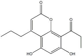 2H-1-Benzopyran-2-one, 5,7-dihydroxy-8-(1-oxopropyl)-4-propyl- 구조식 이미지