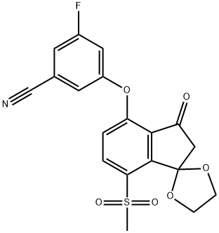 3-fluoro-5-(7'-(methylsulfonyl)-3'-oxo-2',3'-dihydrospiro[1,3]dioxolane-2,1'-indene)-
4'-yloxybenzonitrile Structure