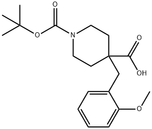 1-(tert-Butoxycarbonyl)-4-(2-methoxybenzyl)piperidine-4-carboxylic acid 구조식 이미지