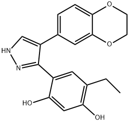 4-(4-(2,3-dihydrobenzo[b][1,4]dioxin-6-yl)-1H-pyrazol-3-yl)-6-ethylbenzene-1,3-diol Structure