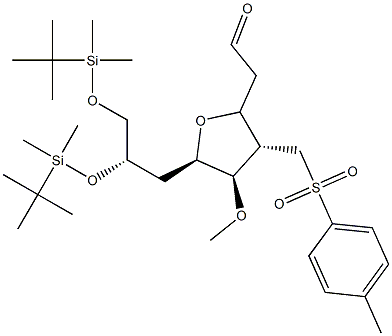2-((2S,3S,4R,5R)-5-((S)-2,3-bis(tert-butyldimethylsilyloxy)propyl)-4-methoxy-3-(tosylmethyl)tetrahydrofuran-2-yl)acetaldehyde 구조식 이미지