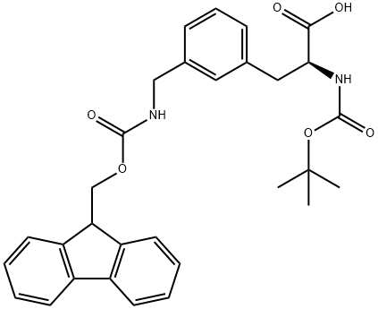 3-(3-(((((9H-fluoren-9-yl)methoxy)carbonyl)amino)methyl)phenyl)-2-((tert-butoxycarbonyl)amino)propanoic acid 구조식 이미지
