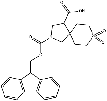 2-(((9H-Fluoren-9-Yl)Methoxy)Carbonyl)-8-Thia-2-Azaspiro[4.5]Decane-4-Carboxylic Acid 8,8-Dioxide 구조식 이미지