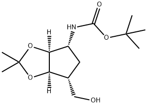 ((3aS,4R,6R,6aR)-6-Hydroxymethyl-2,2-dimethyl-tetrahydro-cyclopenta[1,3]dioxol-4-yl)-carbamic acid tert-butyl ester Structure