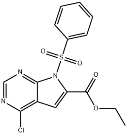 Ethyl 4-chloro-7-(phenylsulfonyl)-7H-pyrrolo[2,3-d]pyrimidine-6-carboxylate Structure