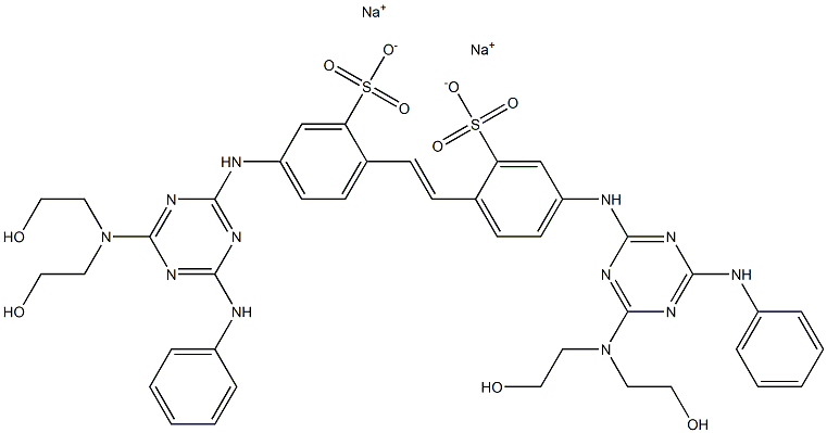 disodium:5-[[4-anilino-6-[bis(2-hydroxyethyl)amino]-1,3,5-triazin-2-yl]amino]-2-[(E)-2-[4-[[4-anilino-6-[bis(2-hydroxyethyl)amino]-1,3,5-triazin-2-yl]amino]-2-sulfonatophenyl]ethenyl]benzenesulfonate 구조식 이미지
