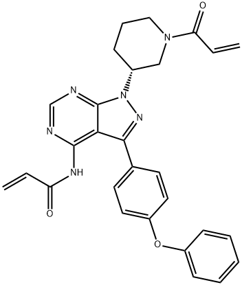 N-[1-[(3R)-1-(1-oxo-2-propen-1-yl)-3-piperidinyl]-3-(4-phenoxyphenyl)-1H-pyrazolo[3,4-d]pyrimidin-4-yl]- 2-Propenamide 구조식 이미지