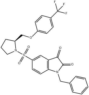 1-benzyl-5-[(2S)-2-[[4-(trifluoromethyl)phenoxy]methyl]pyrrolidin-1-yl]sulfonylindole-2,3-dione 구조식 이미지