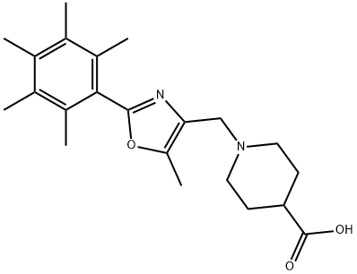 1-((5-methyl-2-(2,3,4,5,6-pentamethylphenyl)oxazol-4-yl)methyl)piperidine-4-carboxylic acid Structure