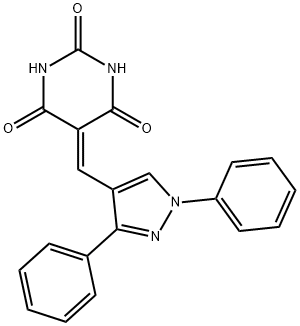 5-((1,3-diphenyl-1H-pyrazol-4-yl)methylene)pyrimidine-2,4,6(1H,3H,5H)-trione 구조식 이미지