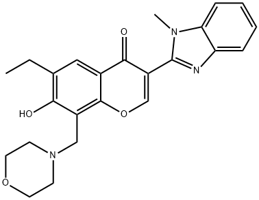 6-ethyl-7-hydroxy-3-(1-methyl-1H-benzo[d]imidazol-2-yl)-8-(morpholinomethyl)-4H-chromen-4-one 구조식 이미지