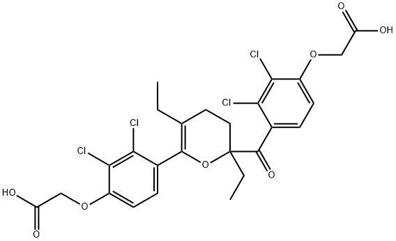 2-(4-(2-(4-(Carboxymethoxy)-2,3-dichlorobenzoyl)-2,5-diethyl-3,4-dihydro-2H-pyran-6-yl)-2,3-dichlorophenoxy)acetic Acid Structure