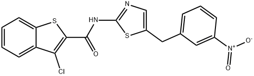 3-chloro-N-(5-(3-nitrobenzyl)thiazol-2-yl)benzo[b]thiophene-2-carboxamide 구조식 이미지