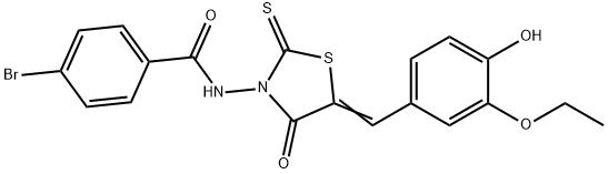 (Z)-4-bromo-N-(5-(3-ethoxy-4-hydroxybenzylidene)-4-oxo-2-thioxothiazolidin-3-yl)benzamide 구조식 이미지