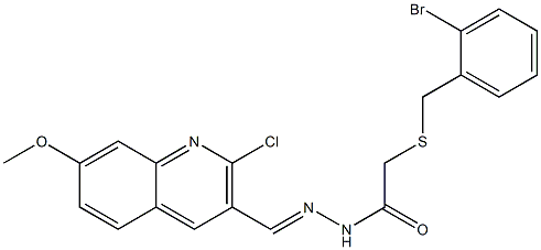 2-[(2-bromophenyl)methylsulfanyl]-N-[(E)-(2-chloro-7-methoxyquinolin-3-yl)methylideneamino]acetamide Structure