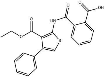 2-((3-(ethoxycarbonyl)-4-phenylthiophen-2-yl)carbamoyl)benzoic acid Structure