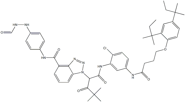 1-[1-[5-[4-[2,4-bis(2-methylbutan-2-yl)phenoxy]butanoylamino]-2-chloroanilino]-4,4-dimethyl-1,3-dioxopentan-2-yl]-N-[4-(2-formylhydrazinyl)phenyl]benzotriazole-4-carboxamide Structure