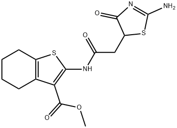 methyl 2-(2-(2-imino-4-oxothiazolidin-5-yl)acetamido)-4,5,6,7-tetrahydrobenzo[b]thiophene-3-carboxylate 구조식 이미지