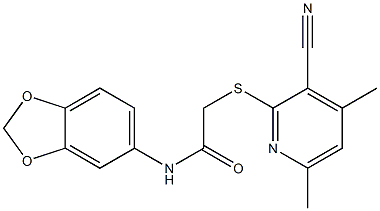 N-(1,3-benzodioxol-5-yl)-2-(3-cyano-4,6-dimethylpyridin-2-yl)sulfanylacetamide 구조식 이미지