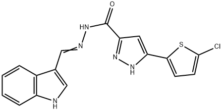 (E)-N-((1H-indol-3-yl)methylene)-3-(5-chlorothiophen-2-yl)-1H-pyrazole-5-carbohydrazide 구조식 이미지