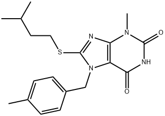 8-(isopentylthio)-3-methyl-7-(4-methylbenzyl)-3,7-dihydro-1H-purine-2,6-dione Structure