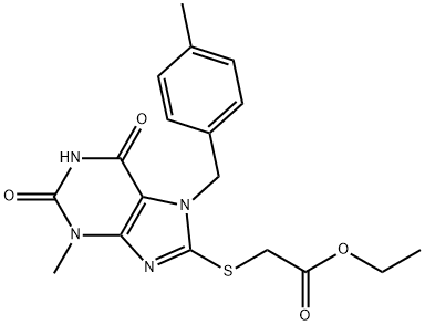 ethyl 2-((3-methyl-7-(4-methylbenzyl)-2,6-dioxo-2,3,6,7-tetrahydro-1H-purin-8-yl)thio)acetate Structure