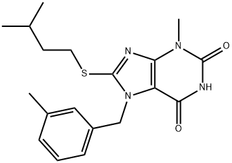 8-(isopentylthio)-3-methyl-7-(3-methylbenzyl)-3,7-dihydro-1H-purine-2,6-dione Structure