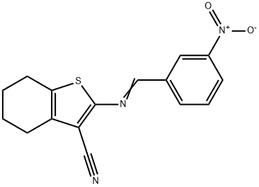 (E)-2-((3-nitrobenzylidene)amino)-4,5,6,7-tetrahydrobenzo[b]thiophene-3-carbonitrile Structure